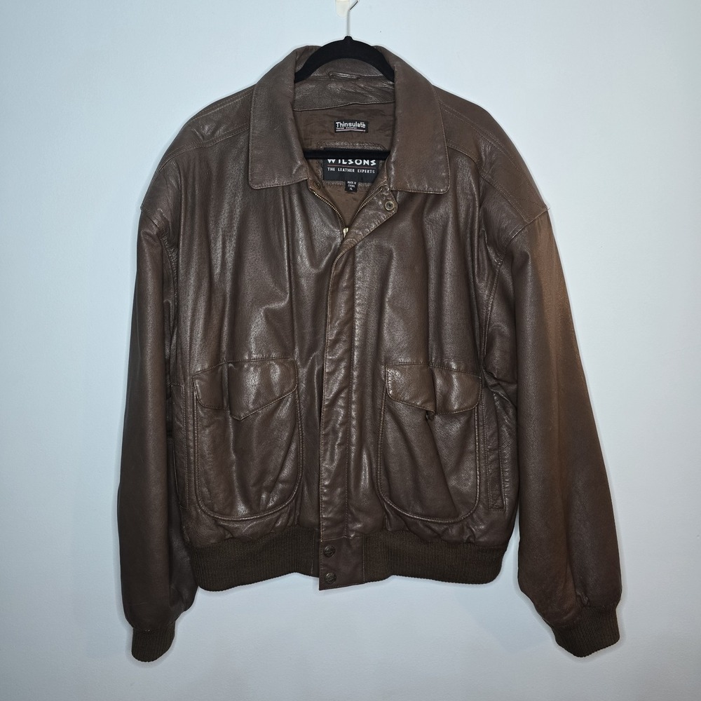 Vintage Wilsons Leather Brown Bomber Jacket Thinsulate Mens XL